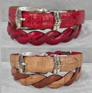 Women's Braided Leather Belt - Red / Tan